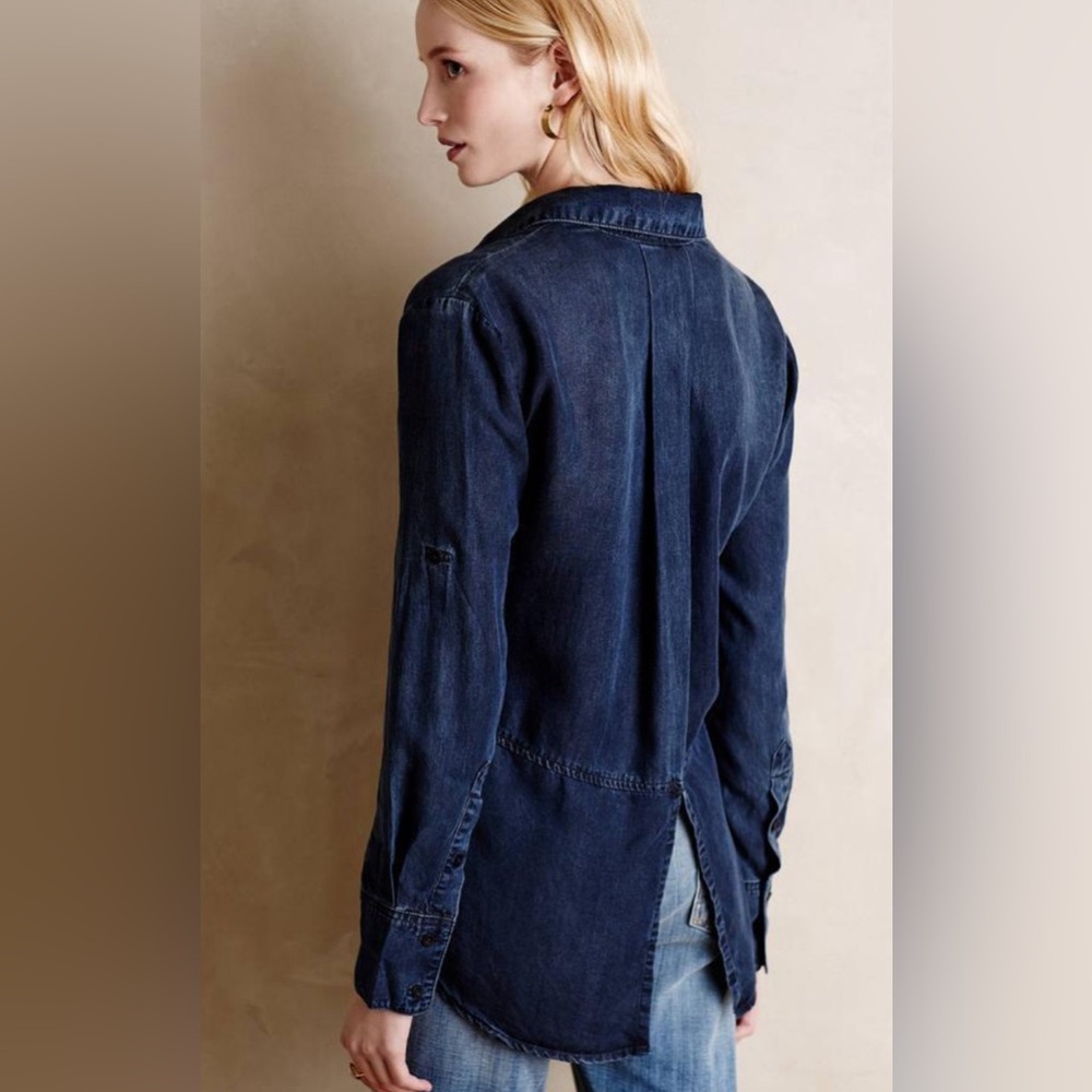Anthropologie Cloth & Stone Lauralee Chambray Shirt Denim Blue XS